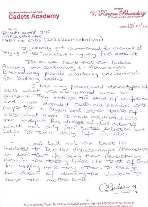 Handwritten letter to Cadets Academy — 6 of 28