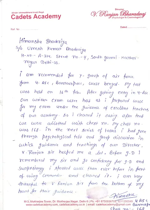Handwritten letter to Cadets Academy — 7 of 28