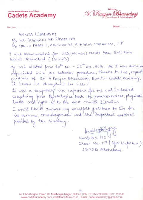 Handwritten letter to Cadets Academy — 8 of 28