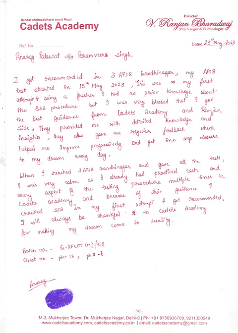 Handwritten letter to Cadets Academy — 15 of 28