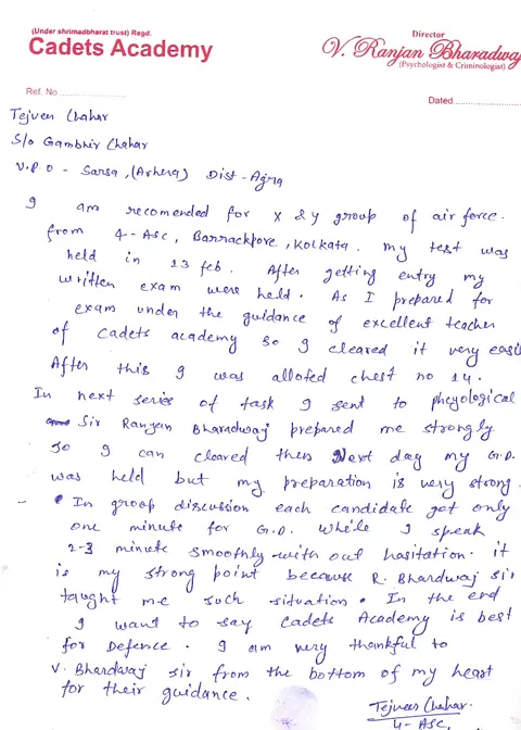 Handwritten letter to Cadets Academy — 18 of 28