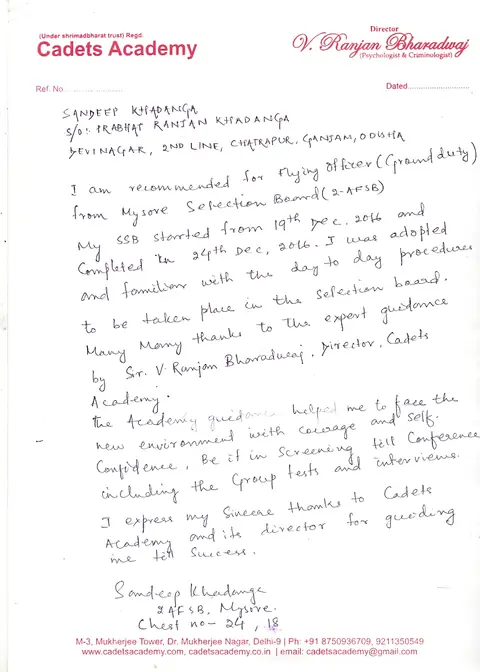 Handwritten letter to Cadets Academy — 23 of 28