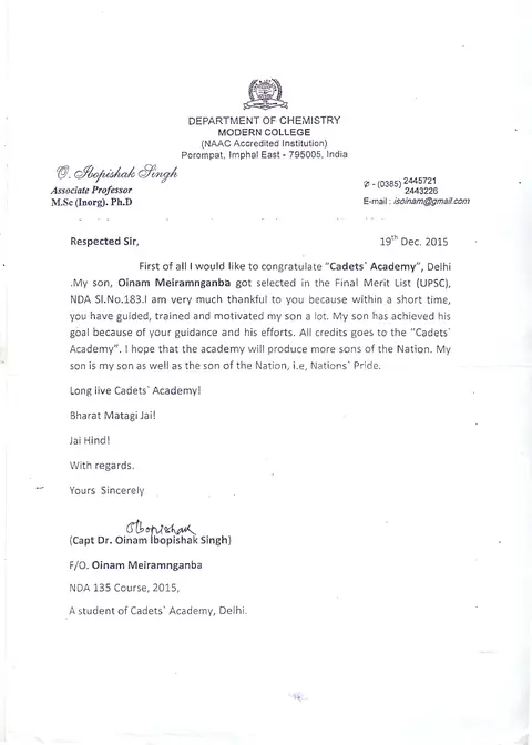 Parent’s letter to Cadets Academy — 25 of 28