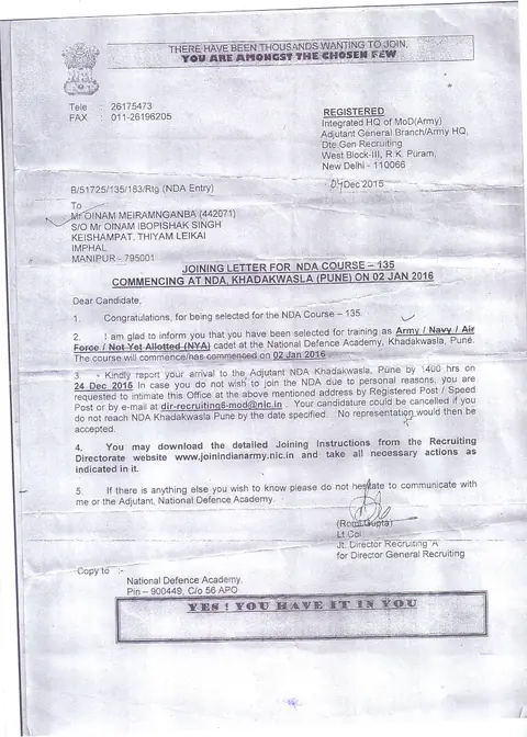 Selection letter to Cadets Academy — 26 of 28